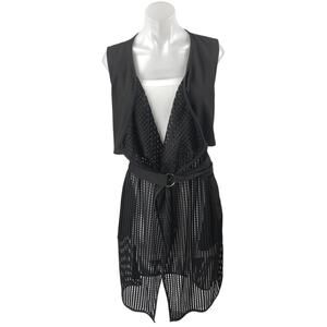 Decjuba Women's Black Sleeveless Belted Sheer Wrap Overcoat Jacket Size S/M